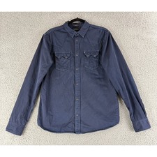 AllSaints Creek Western Shirt Mens Medium Navy Blue Slim Fit Snap Button Long