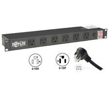 Tripp Lite 1U Rack-Mount Power Strip, 120V, 15A, 5-15P, 12 Nema 5-15R Outlets