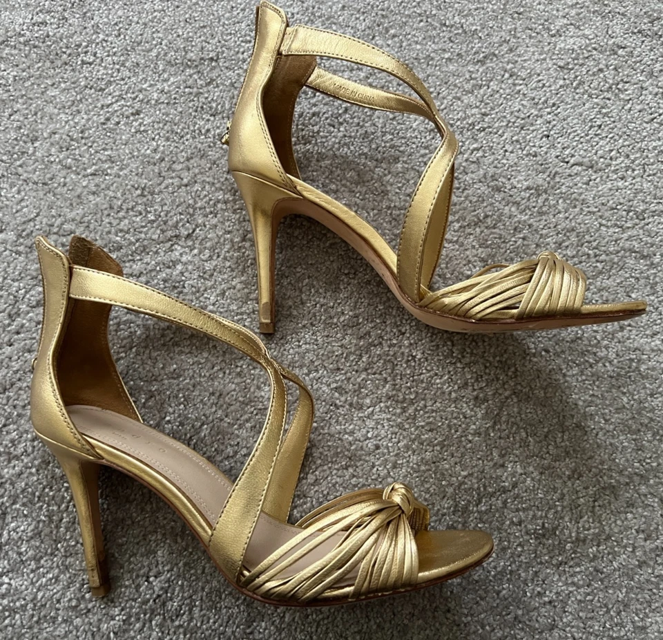 Sandro "Elisa" Gold Tones, Knotted Toe Strap, Heeled Sandals EU40 (UK7) - Image 2 of 4