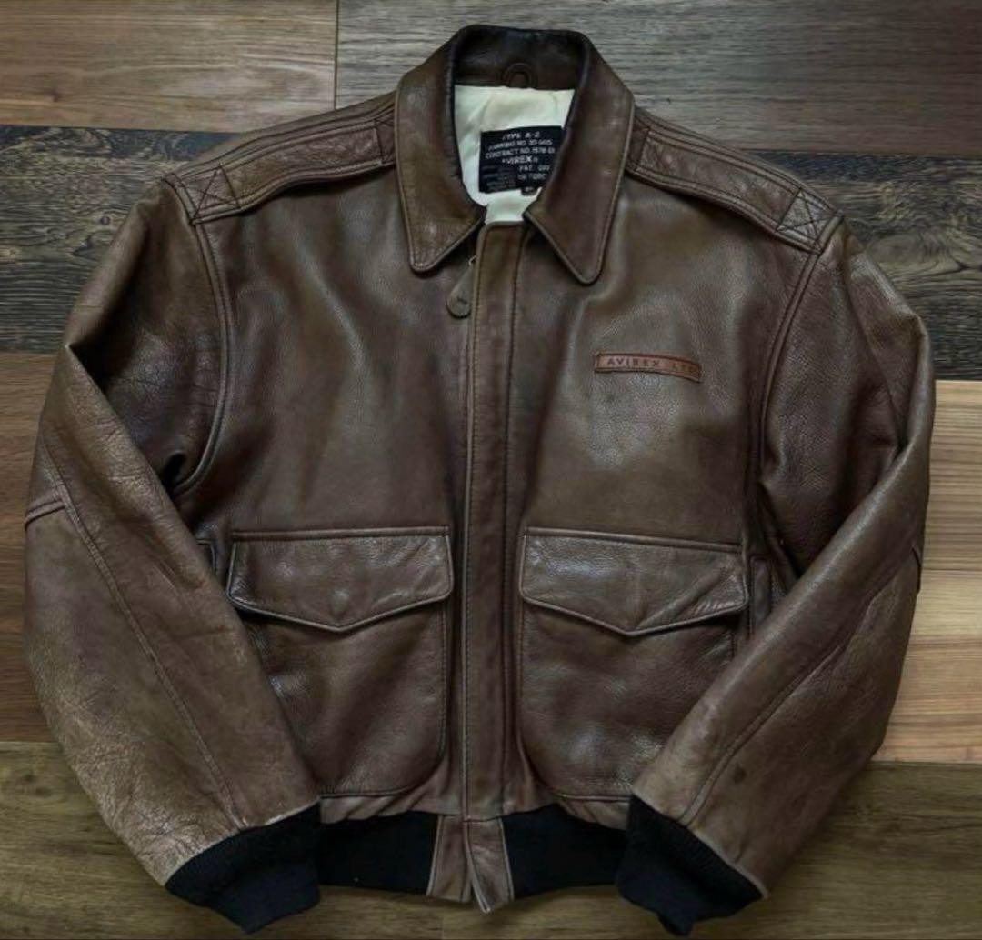 AVIREX A-2 Bomber Flight Leather Jacket XS Brown Width 54cm