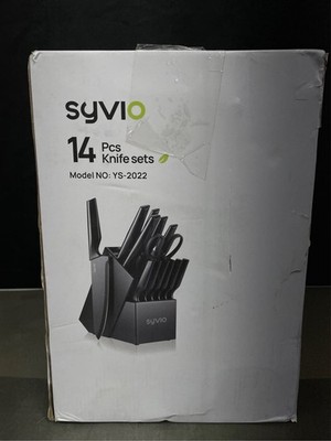 syvio Block Knife Set, 15 Pcs Kitchen Knife Set with Block and Sharpener, with 1
