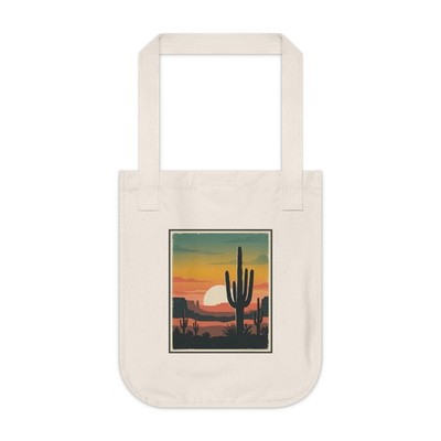 Desert Sunset Cactus Tote Bag | Southwestern Sunset Canvas Tote