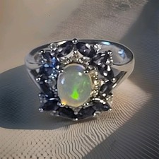 Enchanting Ethiopian Opal, Multi Gem Ring,sz6, SS925, NIP