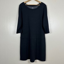 Horny Toad Women XL Dress Black 3/4 Sleeve Tencel Blend Shift Scoop Neck