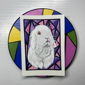 ACEO Original Acrylic Pen & Paint | White Bunnies | Evil Bunnies In Church#1