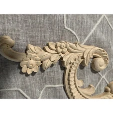 European Carved Wood Applique Long Vertical Door Flower Mini Ornament Wooden