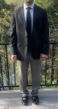Kenneth Cole Awearness Mens 40R Black Grid Stretch Wool Suit Jacket Sport Coat