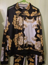 Womens 3X Baroque Print Tracksuit Urban Hip Hop New Money Jacket  Joggers NWOT