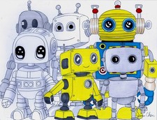 PARADE OF CUTE ROBOTS ORIGINAL COMIC ART FINE ART ON CARD STOCK