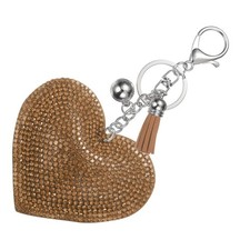 Rhinestone Keychains for Women Cute Bling Heart Purse Charm White-Khaki