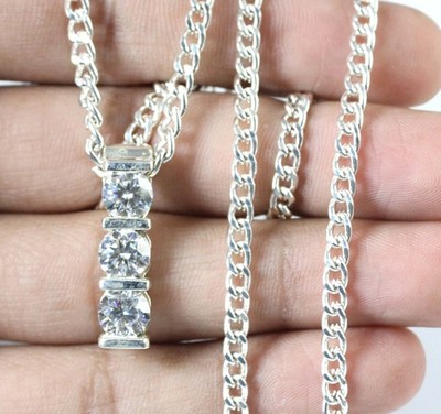 3.23 Ct White Round 3 Pcs Diamond Solitaire Certified Women Pendant Black Friday