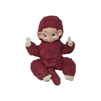 Red Monkey Rubber Face Stuffed Plush Vintage 1950s-1960s