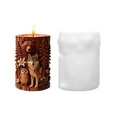 Molde de velas de silicona para alivio de animales del bosque lobo oso búho molde de velas con patrón