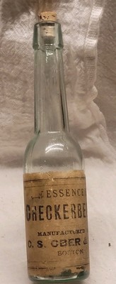 Old Essence of Checkerberry C. S. Ober Boston Medicine Cork Top Original Label 