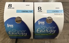 Two Pair Of L’eggs Sheer Energy Control Top Pantyhose Size B, Suntan And Nude