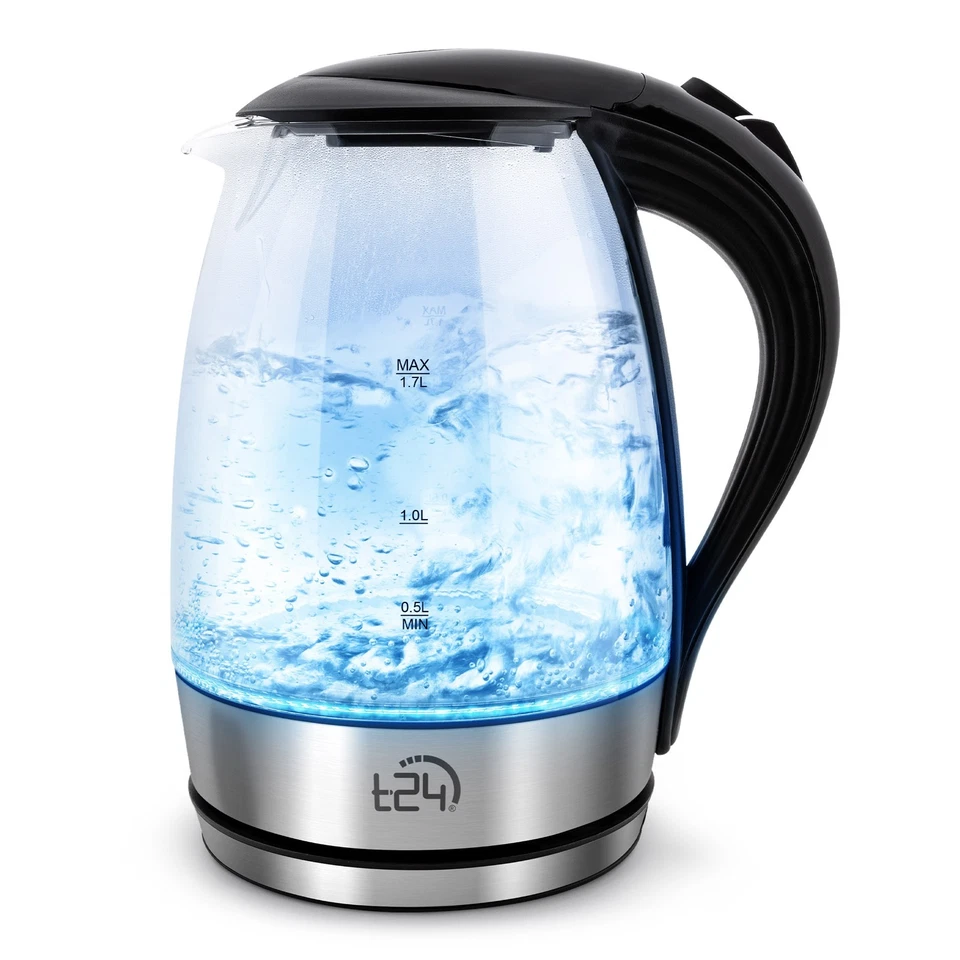 T24 LED Glas Wasserkocher 1,7 Liter mit LED-Beleuchtung, Trockenlaufschutz,