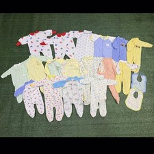 Vintage 70s 80s Baby Infant Newborn One Piece Lot Of 17 Cotton Snap On Zip Up