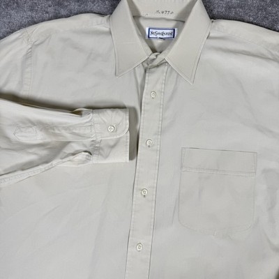 Vintage Yves Saint Laurent Shirt Men s 16 34-35 Beige Long Sleeve Button Up
