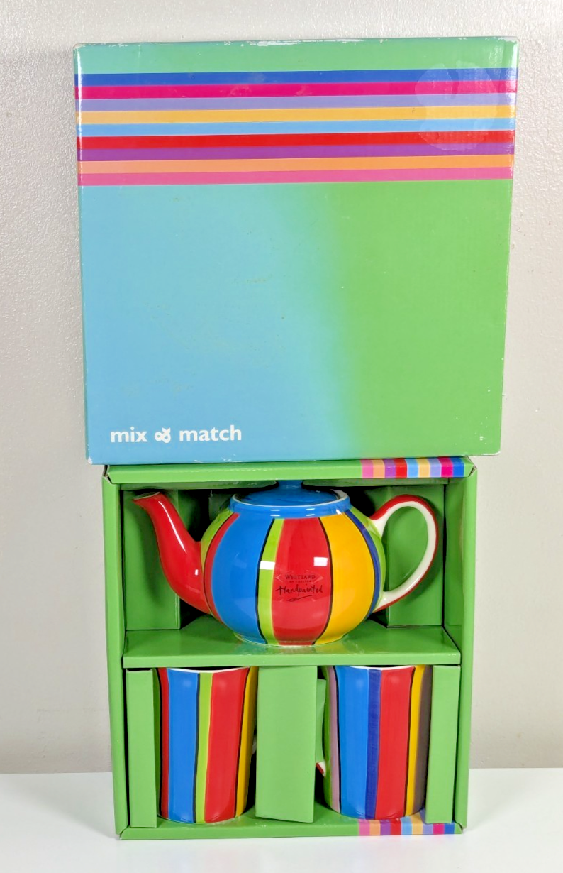 Whittard of Chelsea Tea For Two Mix & Match - Hand Painted Teapot & Two Mugs New