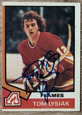 1974-75 TOPPS #68 TOM LYSIAK (RIP) EX+ RARE AUTO ROOKIE CARD ATLANTA FLAMES!!