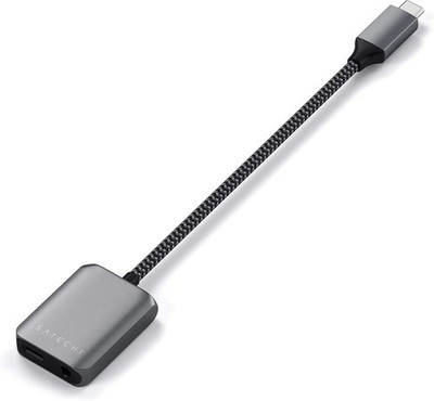 SATECHI Adapter Audioadapter Kopfhöreranschluss USB C Anschlussport grau 30W PD