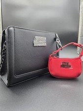 Steve Madden Black crossbody Bag Detachable Strap Red Pouch Logo Zipper