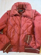 80s Retro Vintage Puffer Snow Jacket Red Coral Women's