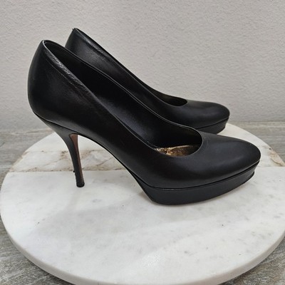 Gucci Black Leather Platform Pumps Heels Sz 37 US 7