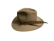 Vintage Southwestern Outback Wool Felt Hat Fedora Feathered Mens L Made In USA