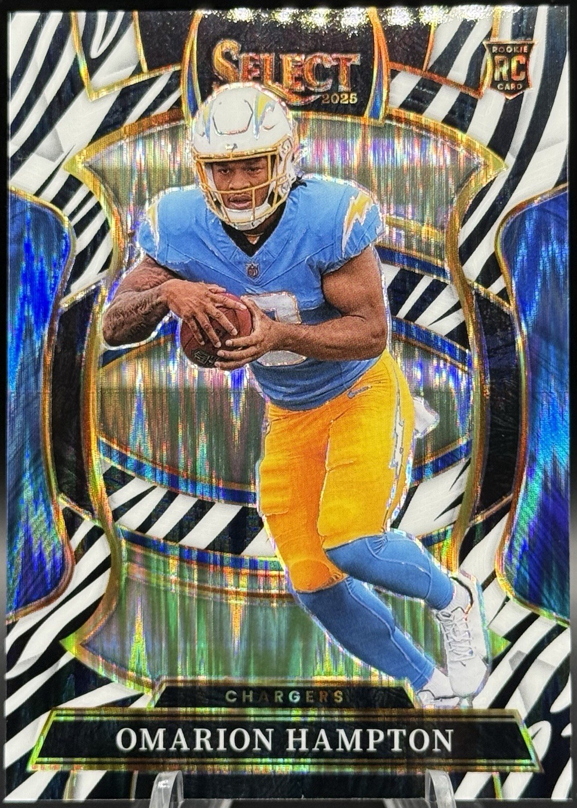 2025 Panini Select - Concourse Omarion Hampton #2 Zebra Prizm RC/Rookie Chargers
