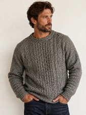 Pullover Sweater Co. Men's Cable-Knit Cotton Wool Crew Neck Pullover Gray XL