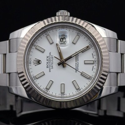 Rolex Datejust II 116334 41mm Fluted White Dial Steel & White Gold Oyster