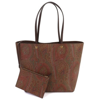 ETRO Ladies Tote Bag Essential Maxi Leather Paisley Pattern Brown Italy