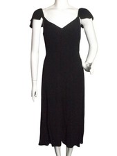QUINCE Dress, M, Black Crepe, Flutter sleeve, Midi Length, Smocked back, Zipper
