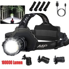 Rechargeable LED Headlamp 100000 Lumen Super Bright Head Lamp Flashlight 5 Modes