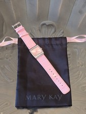 MARY KAY☆PINK WATCH LEATHER REPTILE PRINT BAND☆8" WRIST☆MARY KAY BAG☆RUNS GOOD ☆
