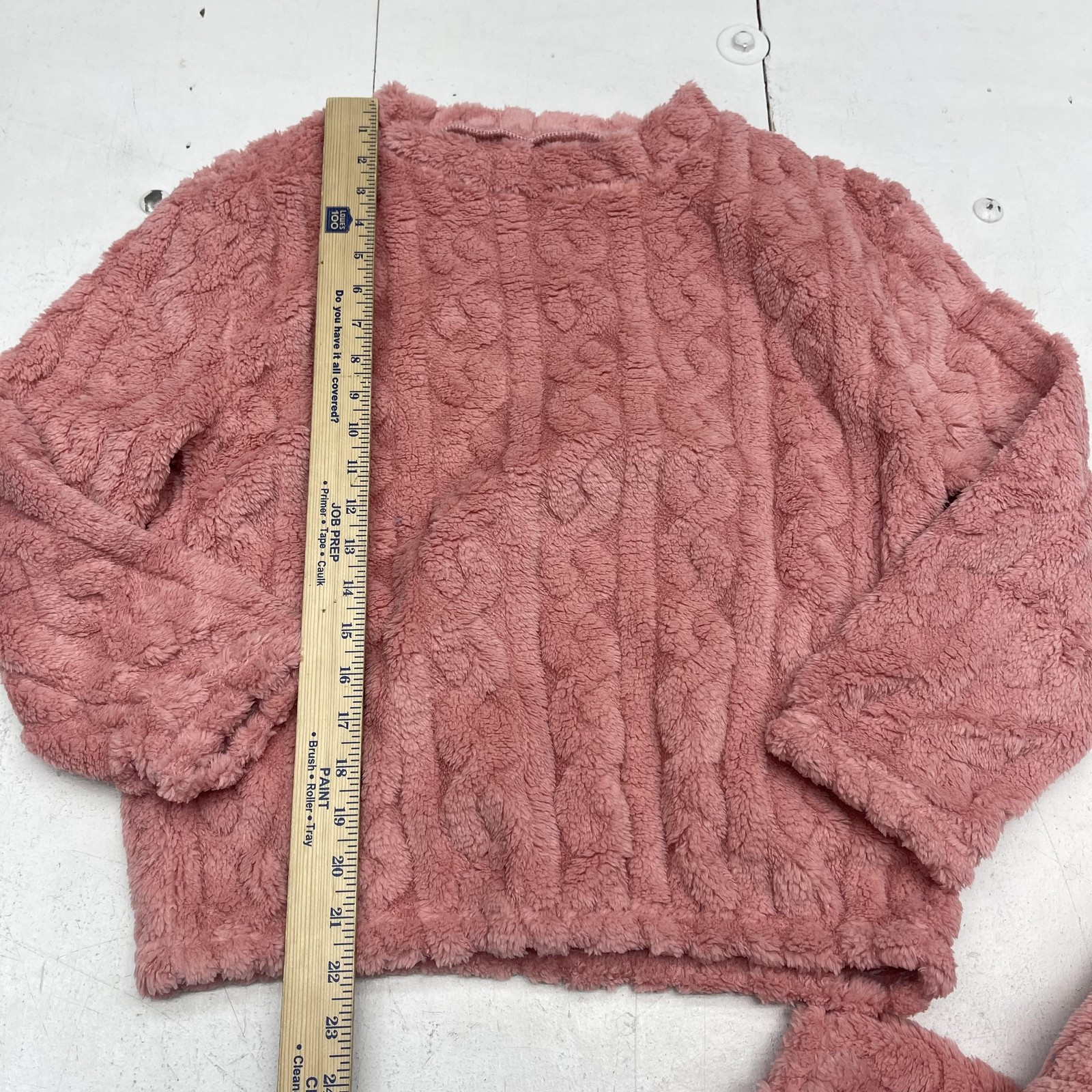 Z.Y Pajama Set Womens Medium Pink Fleece Plush Cable Knit Lounge Sleepwear Cozy