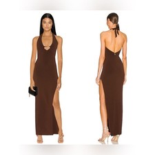 Nookie Alyssa Chain halter long Gown in Chocolate brown