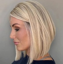 Short Straight Bob Ombre Light Golden Blonde Lace Front 100% Human Hair Wigs