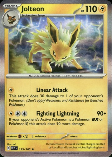Jolteon Scarlet & Violet 151 135/165 Rare Holo Pokémon — English Near Mint
