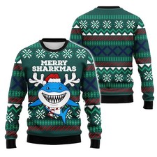 Merry Sharkmas Ugly Christmas Sweater Funny Shark Reindeer Antlers Holiday Gift