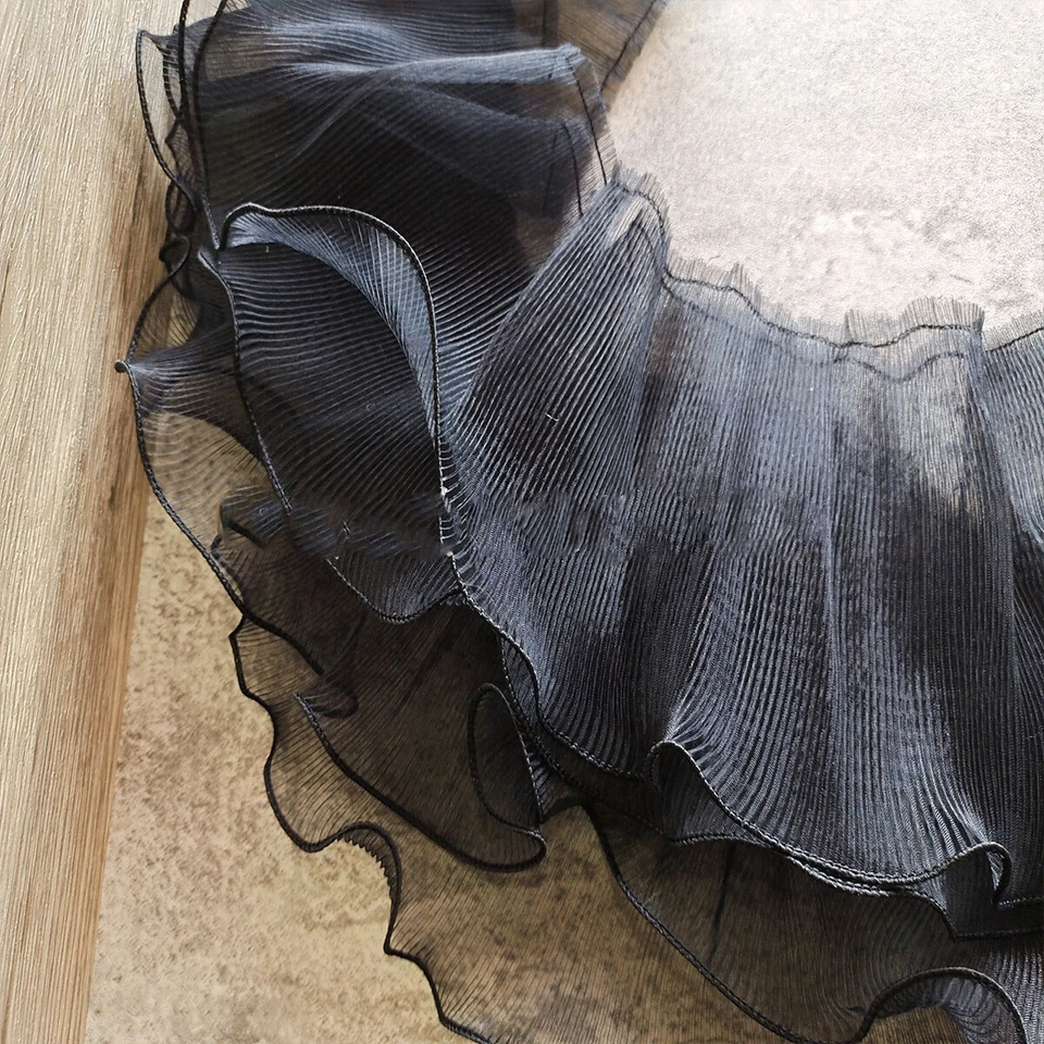 1 Yard Lace Mesh Ruffles Edge Pleated Sewing Organza Trimming DIY Craft Fabric - Image 3 of 4