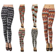 NWT Womens Stretch Casual Leggings Pants Winter Christmas Snowman Snow Fall