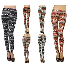 NWT Womens Stretch Casual Leggings Pants Winter Christmas Snowman Snow Fall