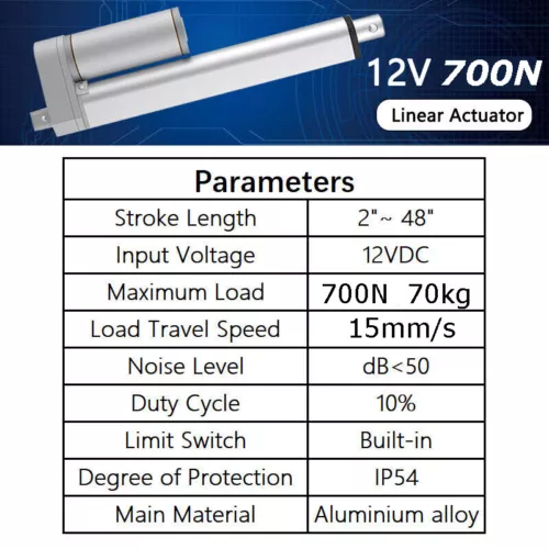 12V 700N 15mm / s Elektryczny napęd liniowy Siłownik liniowy Silnik liniowy 50-1300mm - Zdjęcie 2 z 47