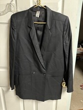 Tahari Black Viscose Silk Blend Double Breasted Long Jacket Blazer 90s VNT Med 6