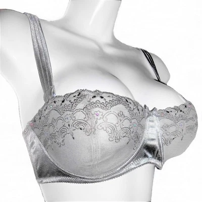 Ellos of Sweden Wired Lightly Padded Embroidered Sateen Silver/Grey Balcony Bra