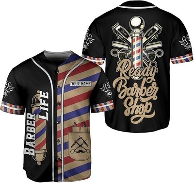 Personalized Barber Shop Baseball Jersey Custom Name Shirt 3D for Men Women Scis