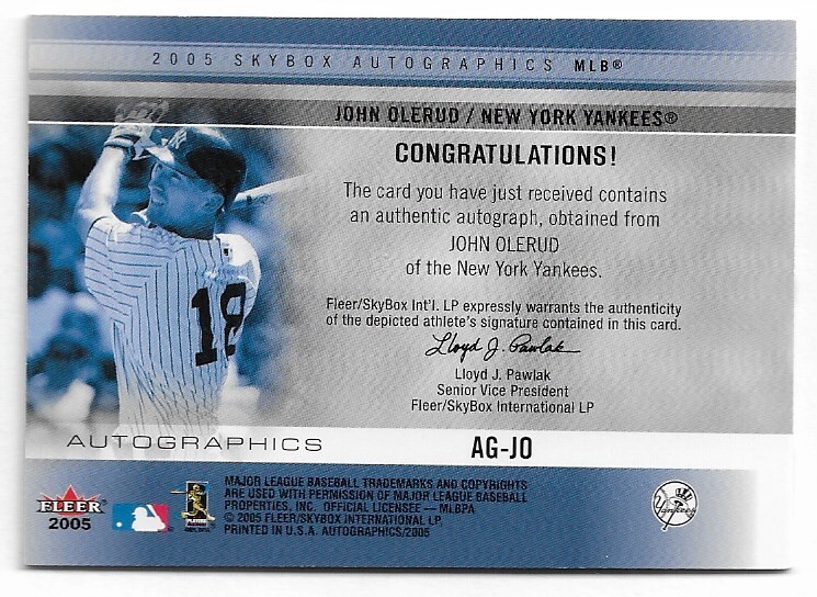 2005 Fleer Skybox Autographics MLB AGJO John Olerud NY Yankees, Blue