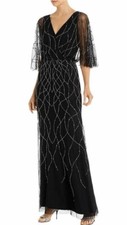 Adrianna Papell Black Beaded Bell sleeve beaded gown size 2 blouson wrap